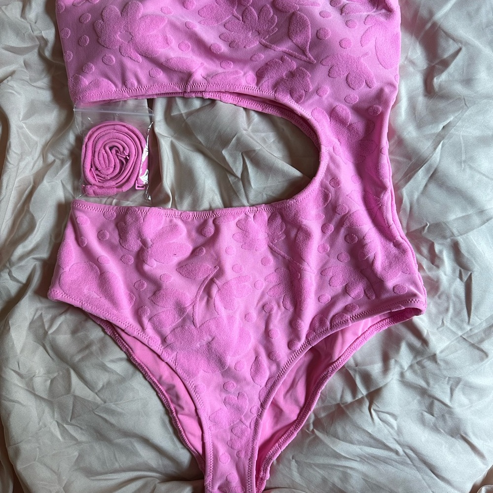 Aerie Barbie Floral Pink Cutout One Piece Cheeky Swimsuit with Removable Straps